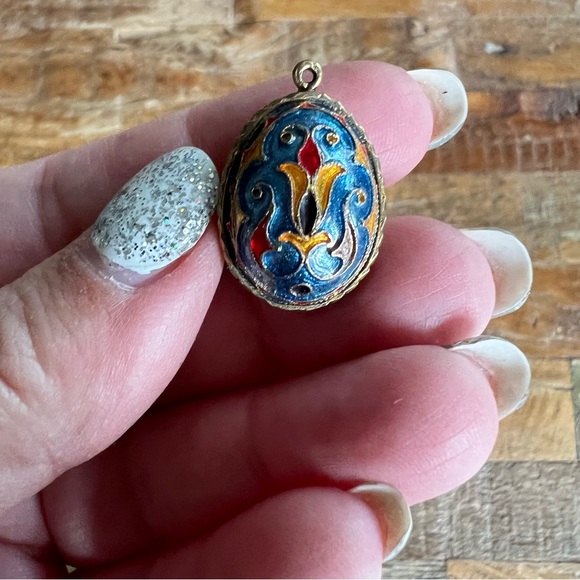 5 Antique Russian Imperial Filigree Enamel Silver Egg Pendant Charms - Picture 3 of 11